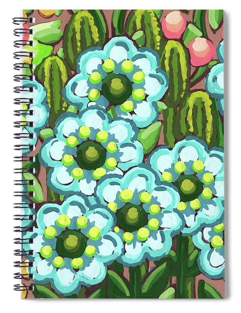 Flower Spiral Notebook featuring the painting Blueberry Bubble Gum. Posy Picnic Painting Series by Amy E Fraser