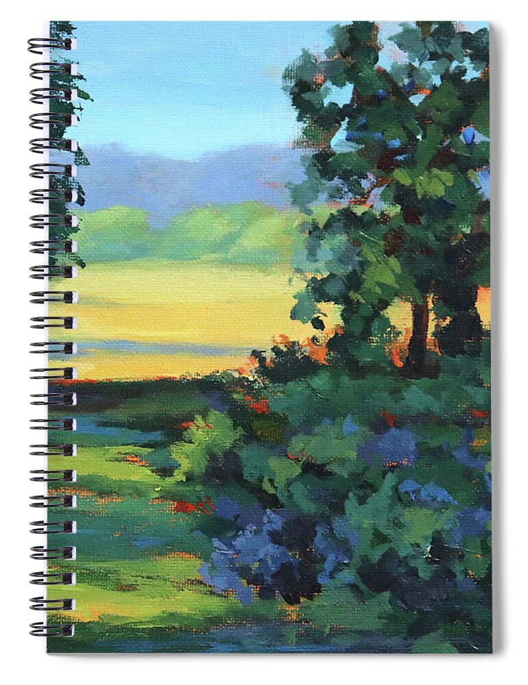 Landscape Spiral Notebook featuring the painting Blueberry Patch by Karen Ilari