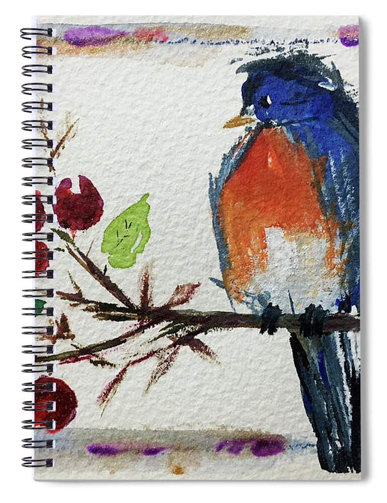 Bluebird Spiral Notebook featuring the painting Bluebird on a Berry Branch by Roxy Rich