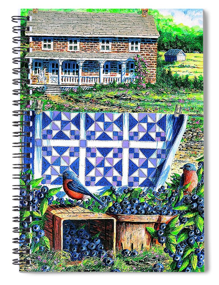 Blueberries Spiral Notebook featuring the painting Bluebirds and Blueberries by Diane Phalen