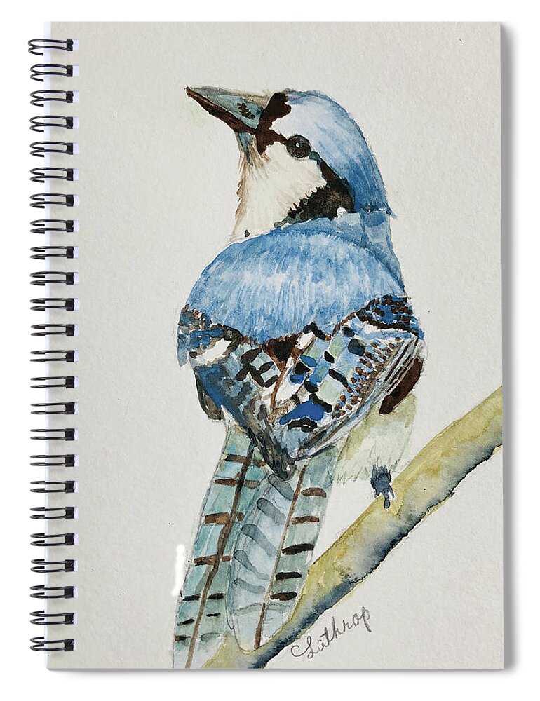 Bird Spiral Notebook featuring the painting Bluejay on Branch by Christine Lathrop