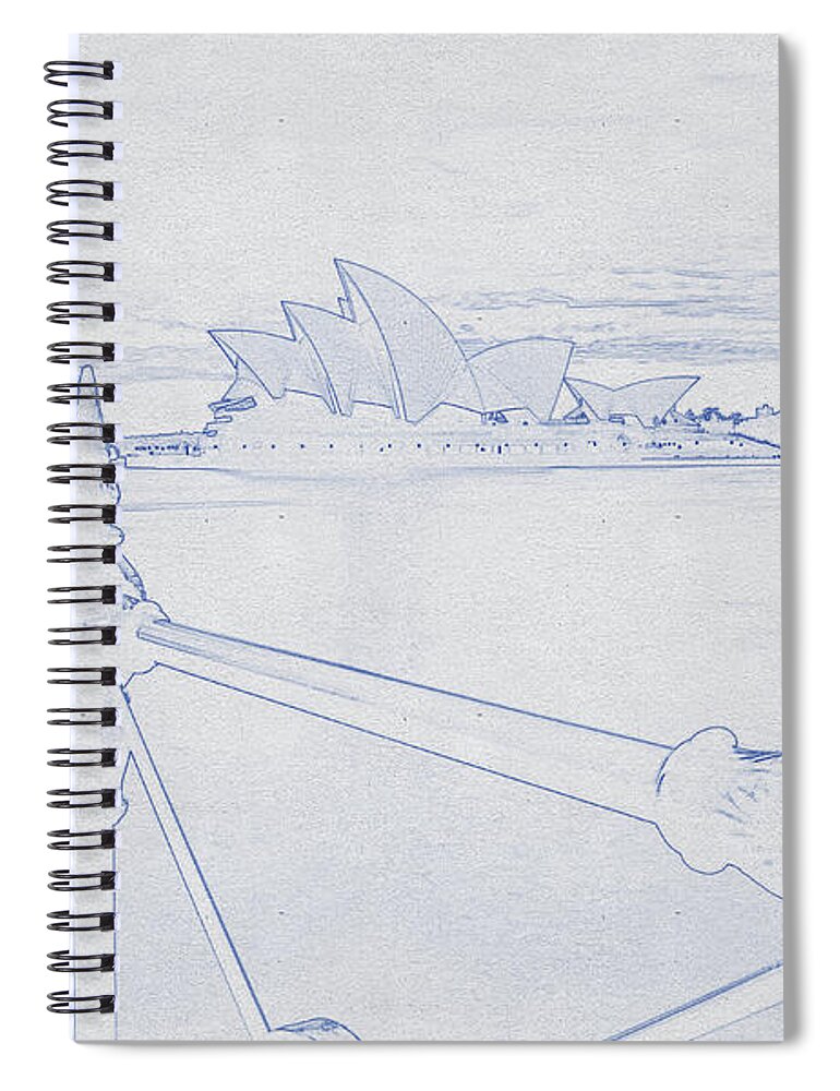 Oil On Canvas Spiral Notebook featuring the digital art Blueprint drawing of Circular Quay, Sydney, Australia by Celestial Images