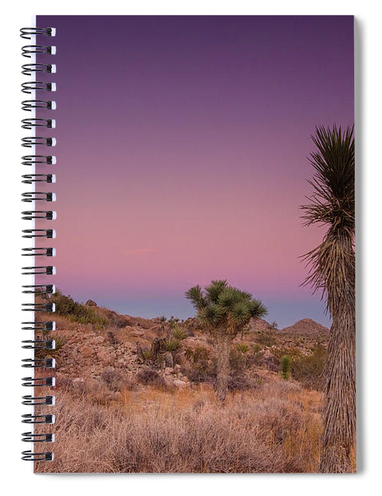 Joshua Tree Hikes Spiral Notebook featuring the photograph Blues and Pinks in the Mojave by Kunal Mehra