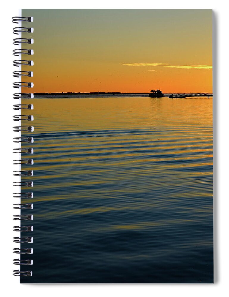 Ria Formosa Spiral Notebook featuring the photograph Boat and dock at dusk by Angelo DeVal