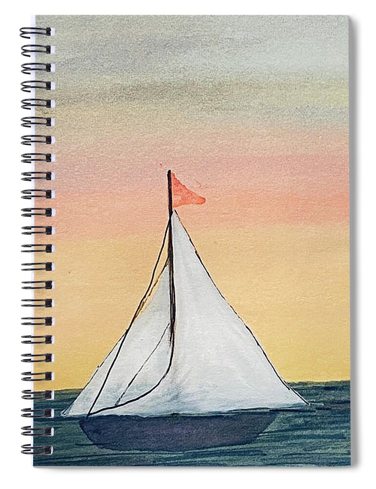 Sailboat Spiral Notebook featuring the painting Boat at Sunset by Lisa Neuman