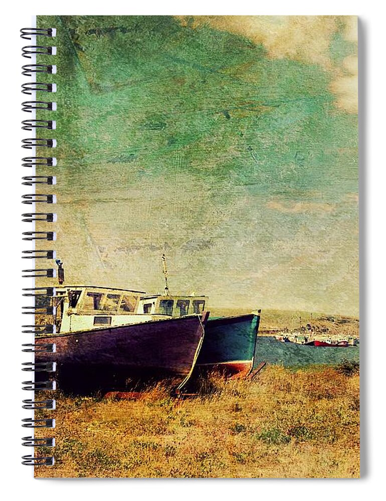 Grunge Spiral Notebook featuring the photograph Boat Dreams on a Hill by Tracy Munson