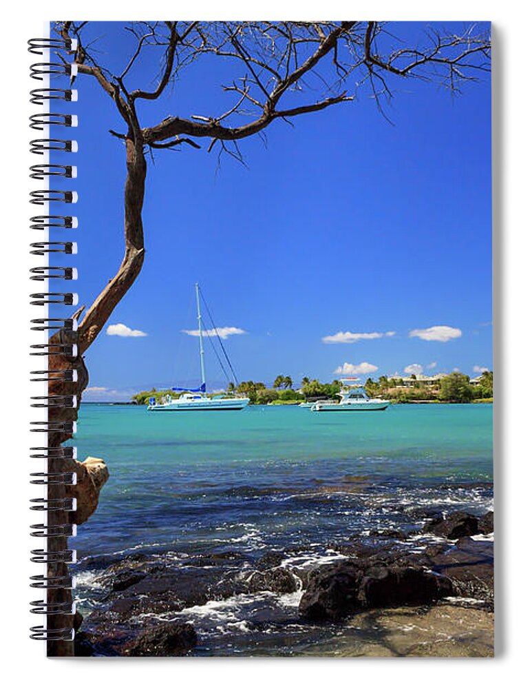 Anaehoomalu Bay Spiral Notebook featuring the photograph Boats At Anaehoomalu Bay by James Eddy