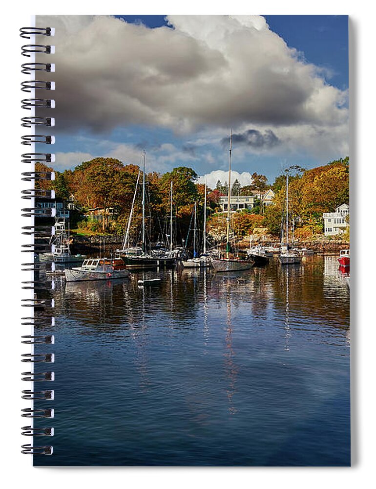 Maine Spiral Notebook featuring the photograph Boats in Maine Harbor by Jon Glaser