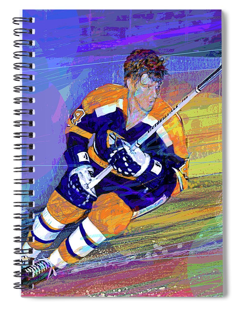 Bobby Orr Spiral Notebook featuring the painting Bobby Orr Boston Bruins by David Lloyd Glover