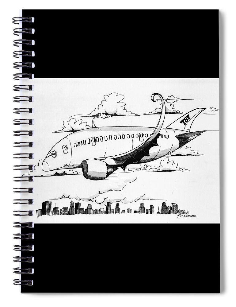 Boeing Spiral Notebook featuring the drawing Boeing 767 by Michael Hopkins