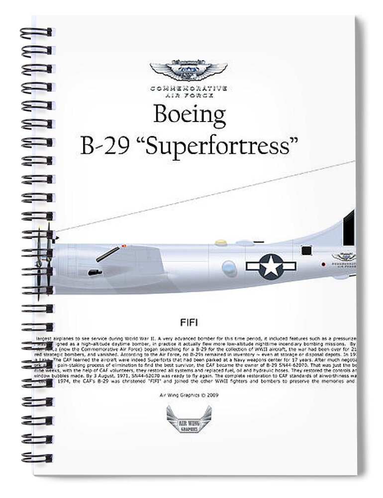 Boeing Spiral Notebook featuring the digital art Boeing B-29 Superfortress FIFI by Arthur Eggers