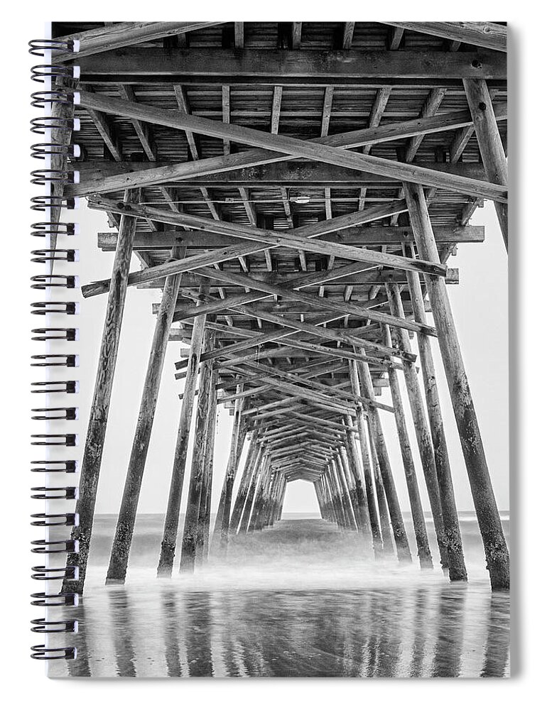 Bogue Inlet Spiral Notebook featuring the photograph Bogue Inlet Fishing Pier on a Foggy Evening by Bob Decker