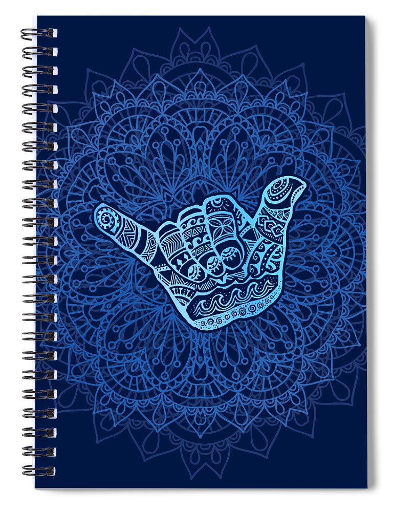 Hangloose Spiral Notebook featuring the digital art Boho Hang Loose Mandala - Blue by Laura Ostrowski