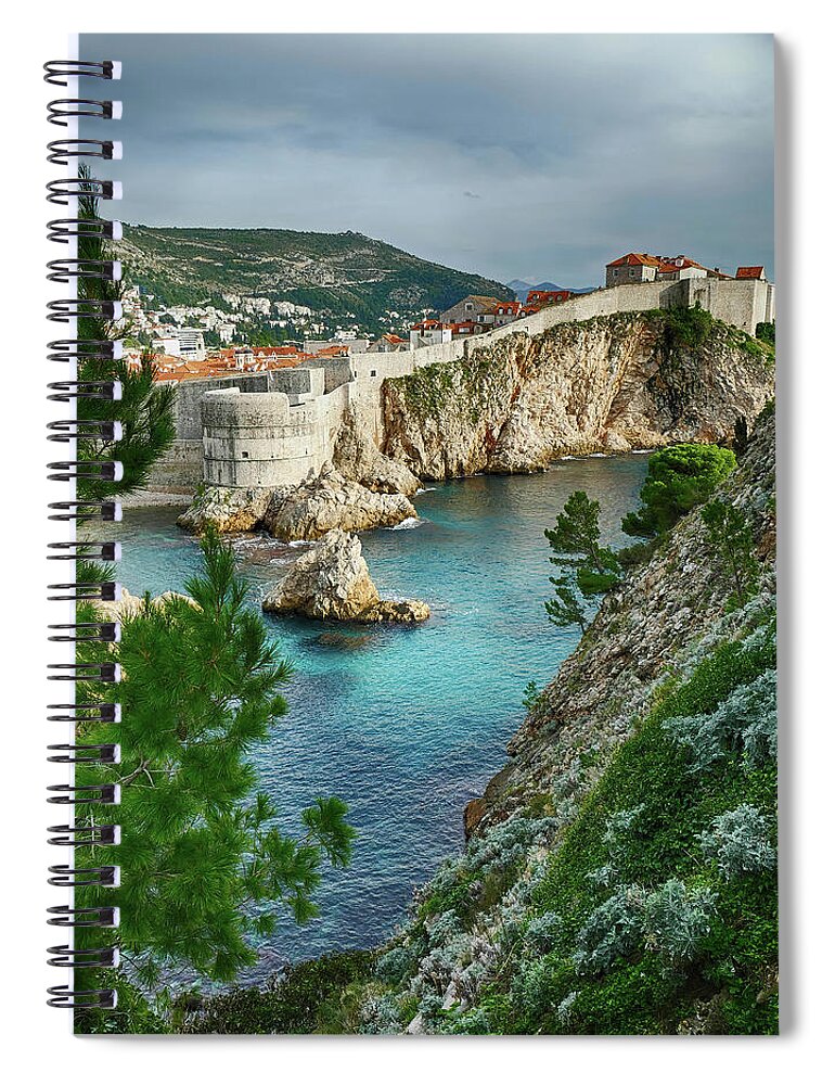 Bokar Spiral Notebook featuring the photograph Bokar Fortress and medieval walls of Dubrovnik by Steve Estvanik