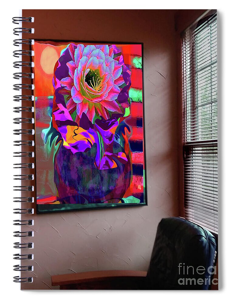 Cactus Flower Spiral Notebook featuring the mixed media Bold Cactus Flower Wall Art by Zsanan Studio