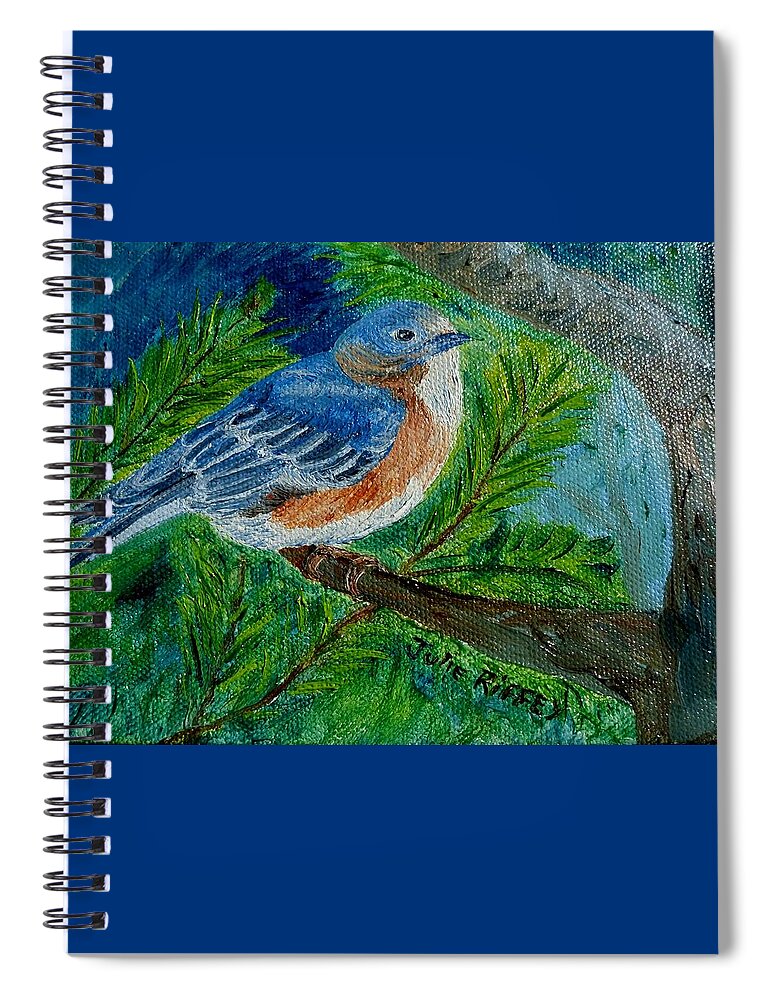 Blue Bird Spiral Notebook featuring the painting Bonnie Bluebird by Julie Brugh Riffey