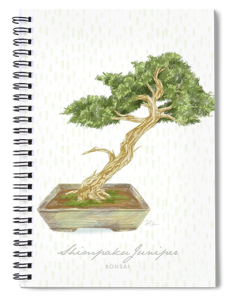 Bonsai Spiral Notebook featuring the mixed media Bonsai Trees - Shimpaku Juniper by Shari Warren
