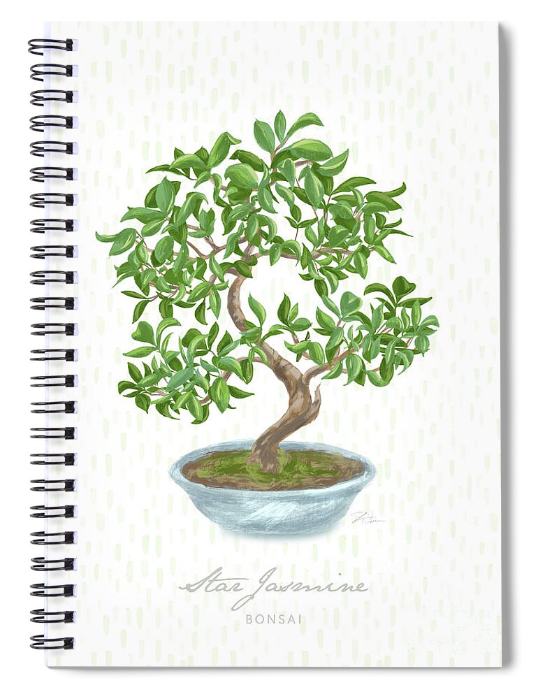 Bonsai Spiral Notebook featuring the mixed media Bonsai Trees - Star Jasmine by Shari Warren