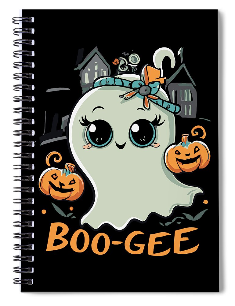 Halloween Spiral Notebook featuring the digital art Boo Gee Cute Halloween Ghost by Flippin Sweet Gear