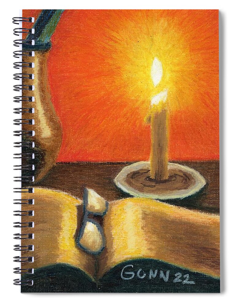 Still Life Spiral Notebook featuring the pastel Book Reading by Candle Light by Katrina Gunn
