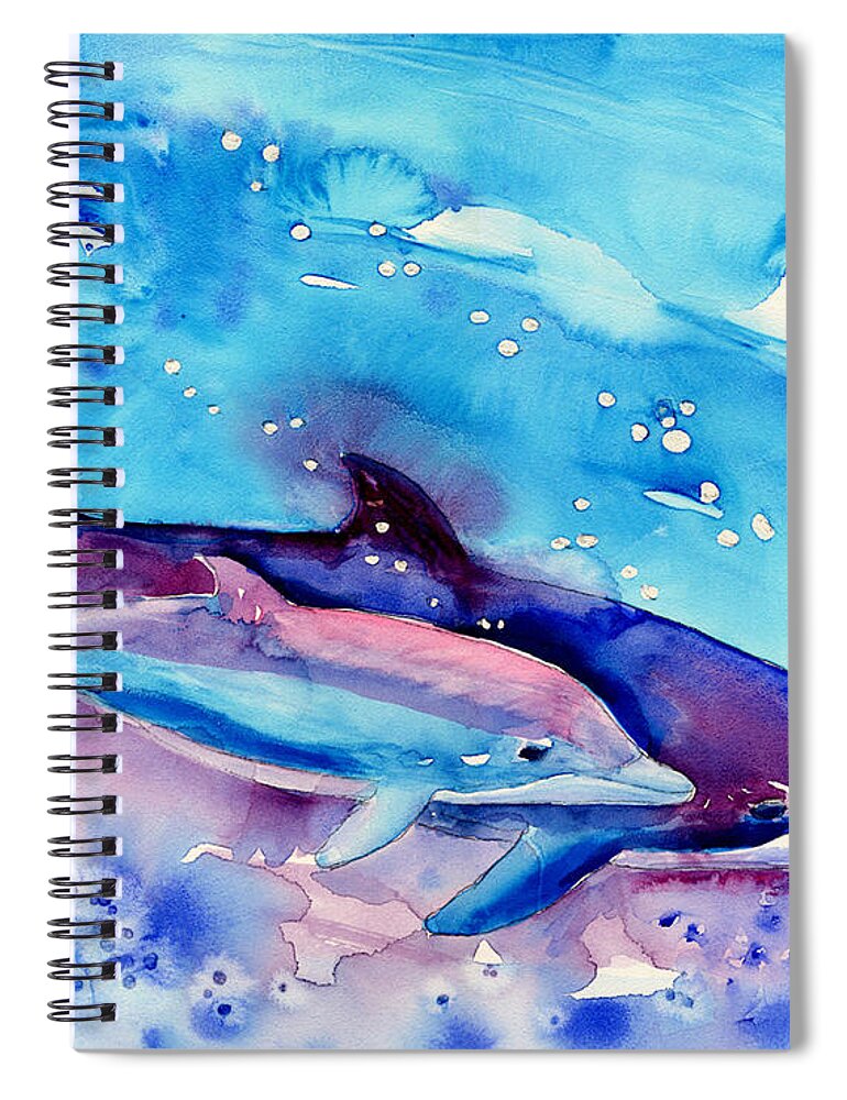 Dolphins Spiral Notebook featuring the painting Born Free by Art by Carol May