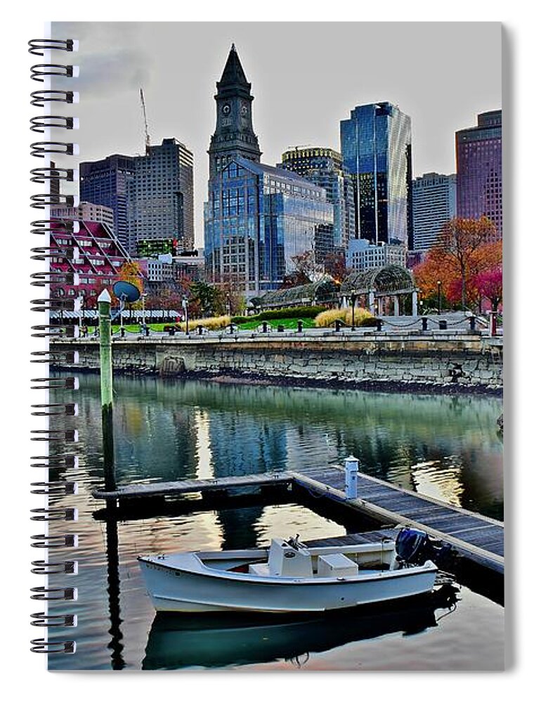Boston Spiral Notebook featuring the photograph Boston at Waters Edge by Frozen in Time Fine Art Photography