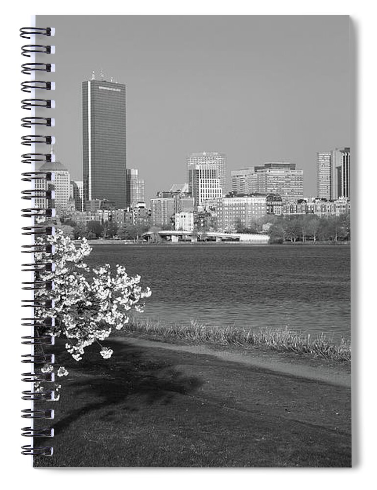 Boston Spiral Notebook featuring the photograph Boston Charles River on a Spring day Black and White by Toby McGuire