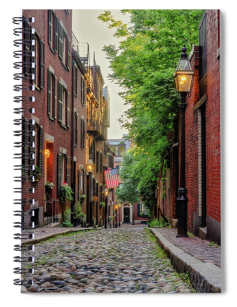 Acorn St. Spiral Notebook featuring the photograph Boston MA., Acorn Street by Michael Hubley