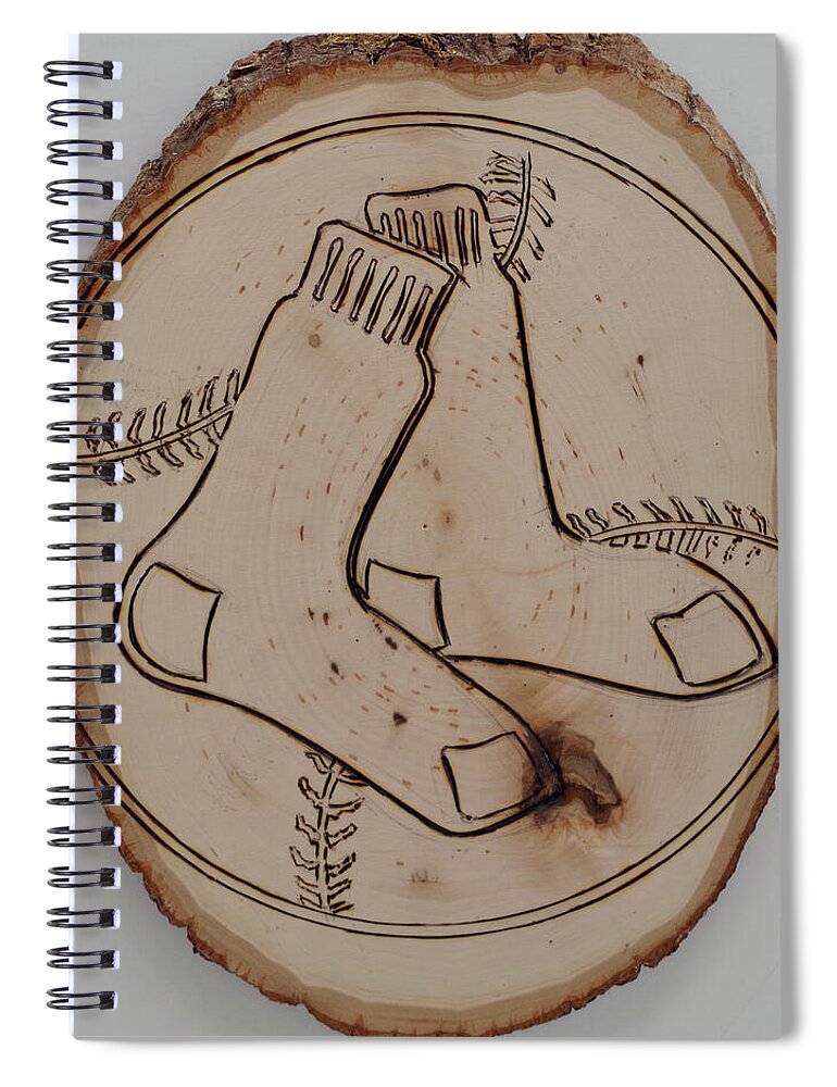 Wood Burned Art Spiral Notebook featuring the pyrography Boston Red Sox est 1901 by Sean Connolly