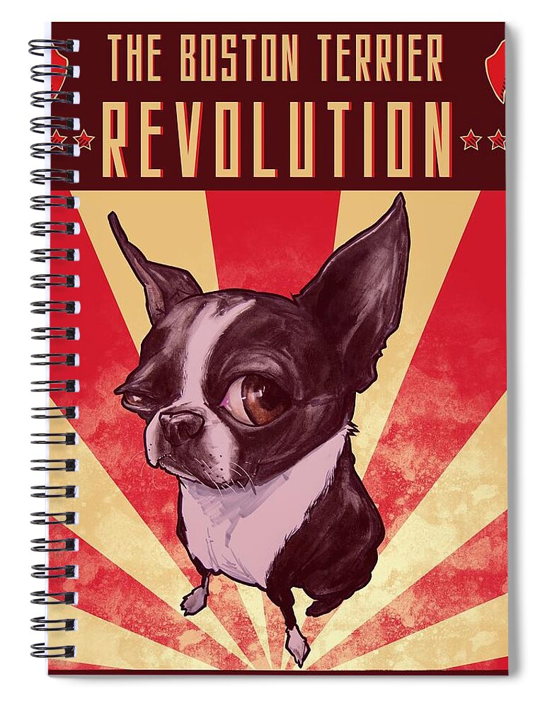 Boston Terrier Spiral Notebook featuring the drawing Boston Terrier REVOLUTION by John LaFree