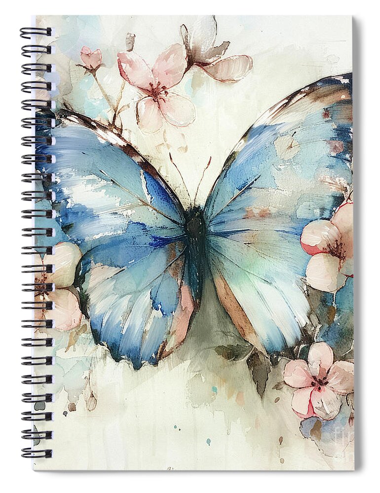 Butterfly Spiral Notebook featuring the painting Botanical Blue Butterfly by Tina LeCour