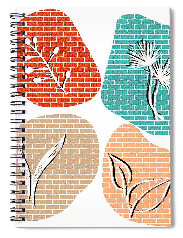 Botanical Spiral Notebook featuring the digital art Botanical Foursome by Bonnie Bruno