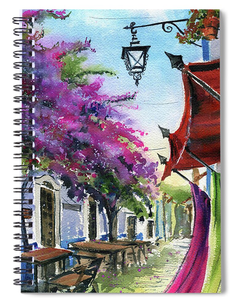 Obidos Spiral Notebook featuring the painting Bougainvillea in Obidos Portugal by Dora Hathazi Mendes
