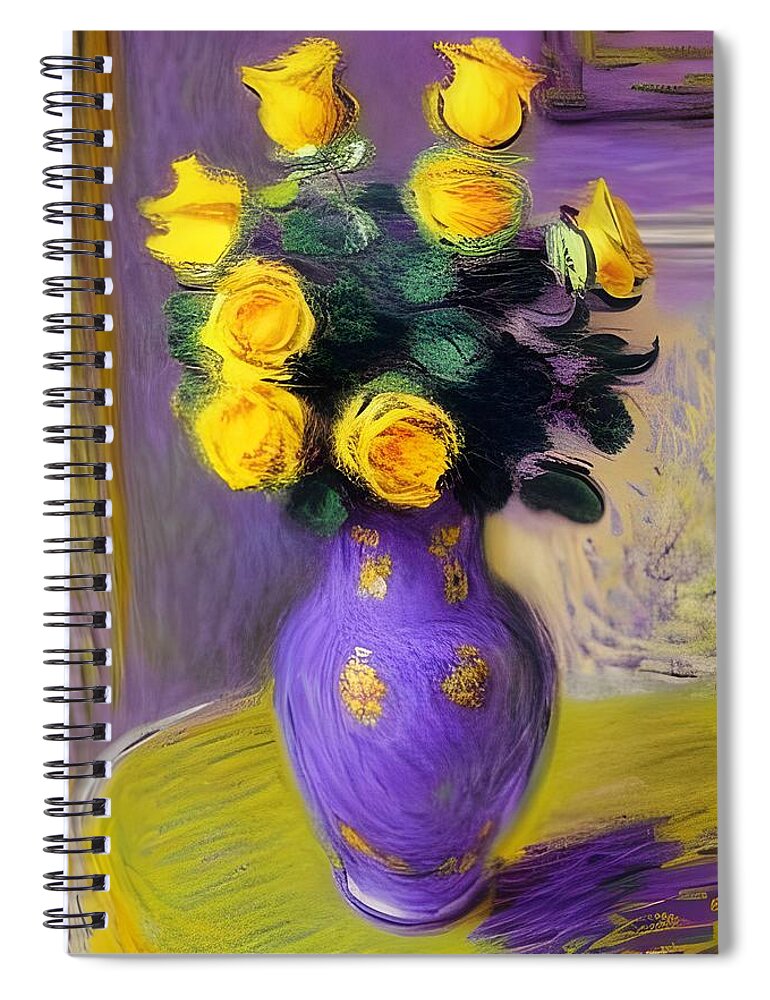 Computer-generated Spiral Notebook featuring the digital art Bouquet of Yellow Roses by Katrina Gunn