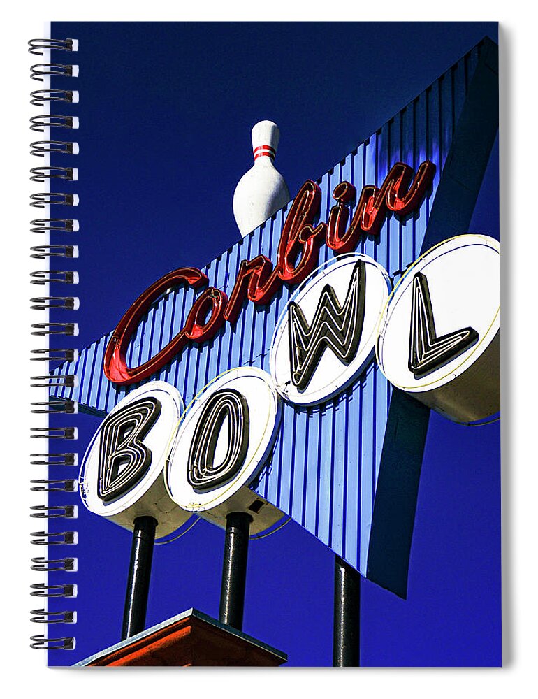 Corbin Spiral Notebook featuring the photograph Bowling Alley Retro Sign by Matthew Bamberg