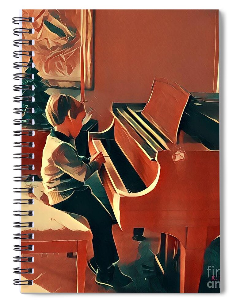 Boy At Piano Spiral Notebook featuring the digital art Boy at Piano by Karen Francis