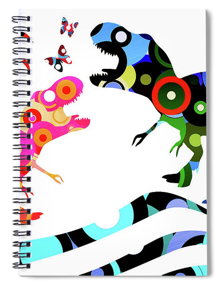 Dinosaurs Spiral Notebook featuring the digital art Boy Meets Girl - A T-Rex Love Story by Peggy Collins