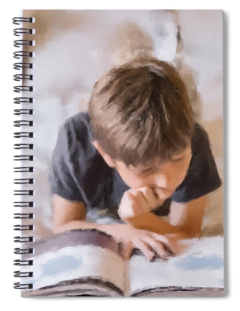 Reading Spiral Notebook featuring the painting Boy Studying by Gary Arnold