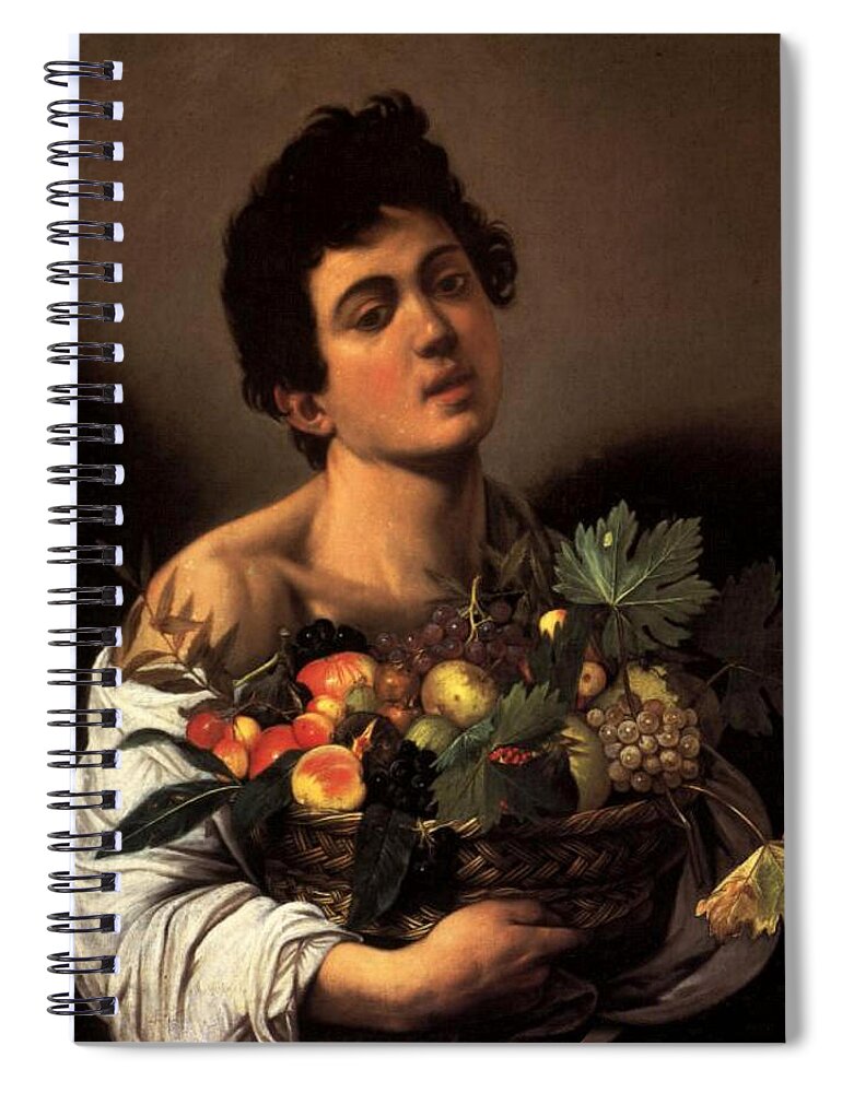 Boy Spiral Notebook featuring the painting Boy with a Basket of Fruit by Michelangelo Caravaggio