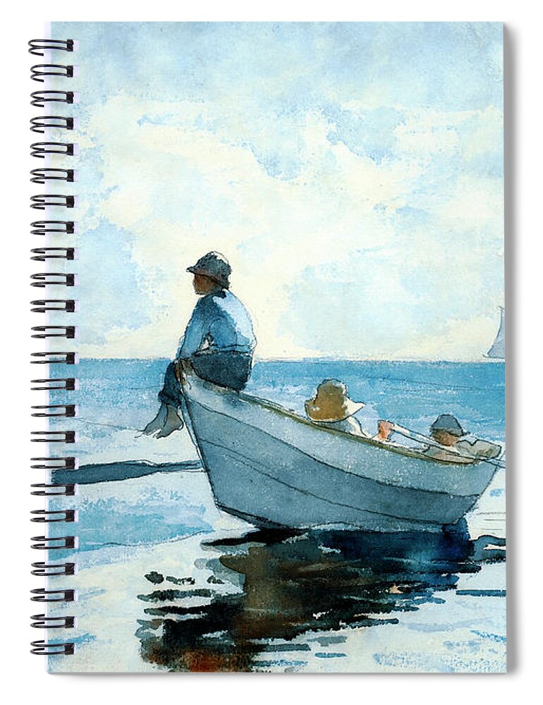 Boys In A Dory Spiral Notebook featuring the photograph Boys in a Dory by Winslow Homer by Carlos Diaz