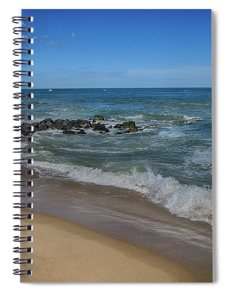 Bradley Beach Spiral Notebook featuring the photograph Bradley Beach Surf and Jetty by Alan Goldberg
