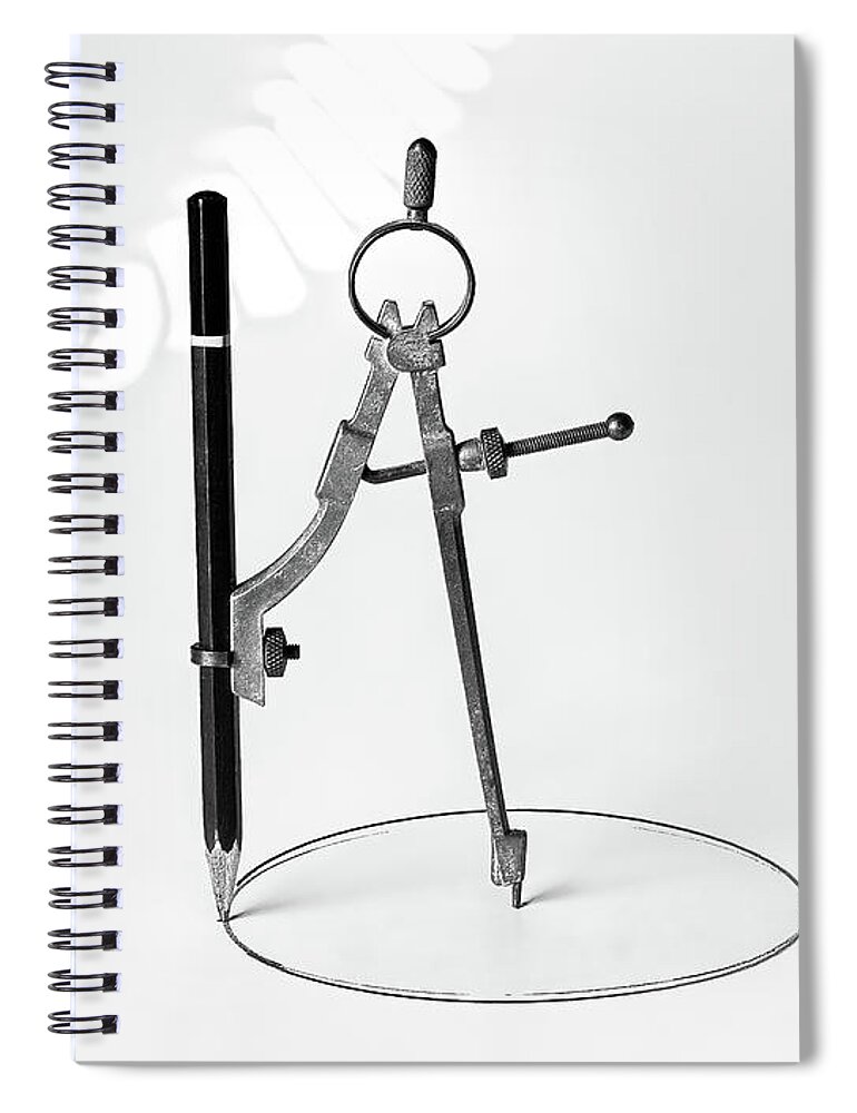 Vintage Spiral Notebook featuring the photograph Brass Compass and Pencil by Bob Orsillo