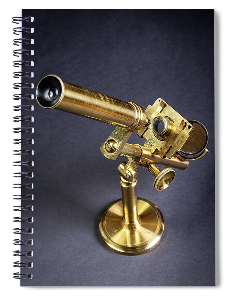 Microscope Spiral Notebook featuring the photograph Brass microscope by Average Images