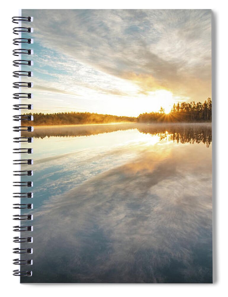 Lake Jatkonjärvi Spiral Notebook featuring the photograph Breathtaking sunrise at Lake Jatkonjarvi by Vaclav Sonnek