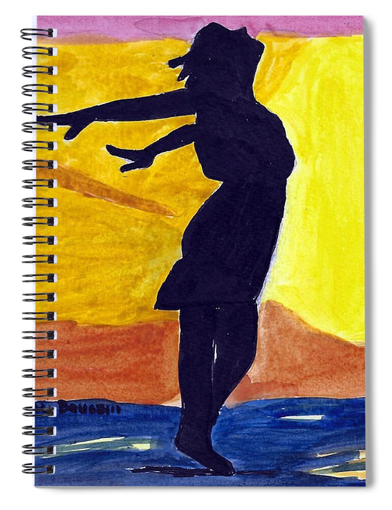Girl Spiral Notebook featuring the painting Breezes a Girl with Arms Outstretched Behind Her on the Beach by Ali Baucom
