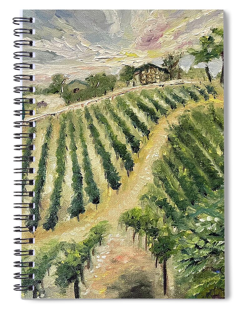 Vineyard Spiral Notebook featuring the painting Brendas View at Lorenzi Estate Winery in Temecula by Roxy Rich