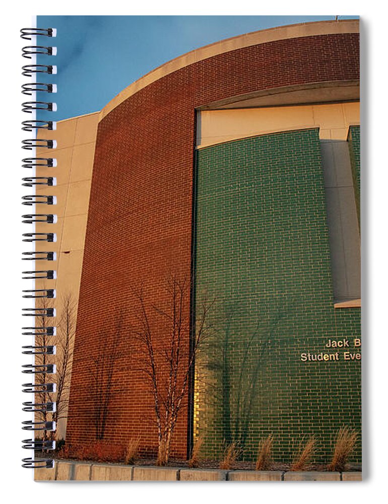 Michigan State University Basketball Spiral Notebook featuring the photograph Breslin Center at sunset by Eldon McGraw
