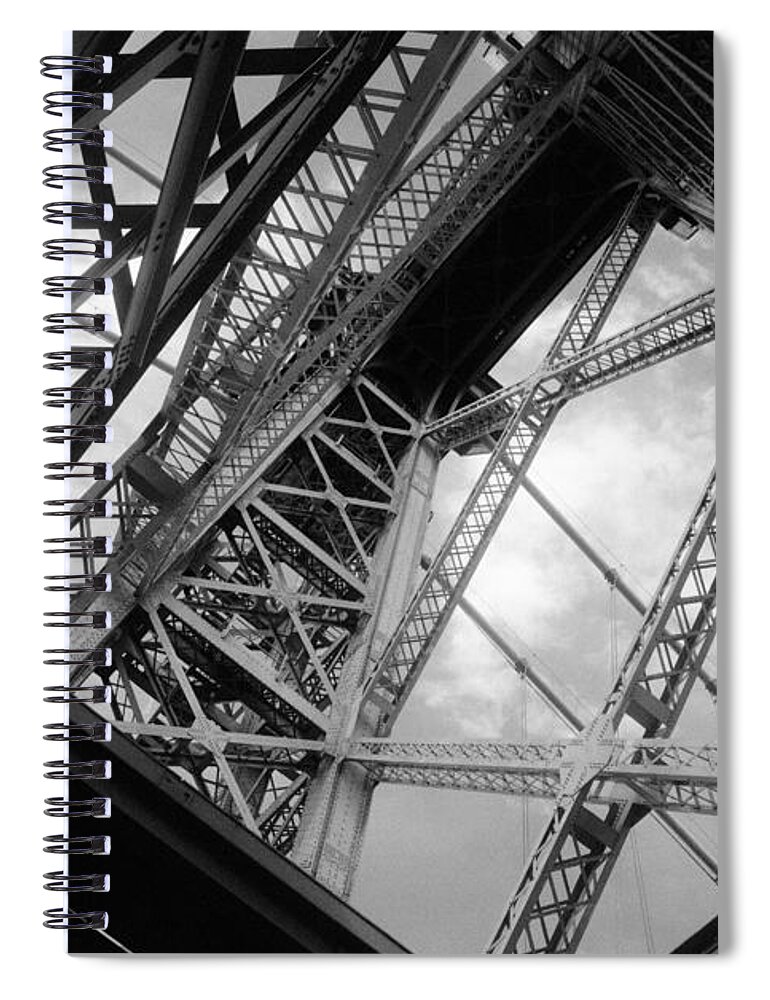 Architecture Spiral Notebook featuring the photograph Bridge Beams and Summer Sky - A Williamsburg Bridge Impression by Steve Ember