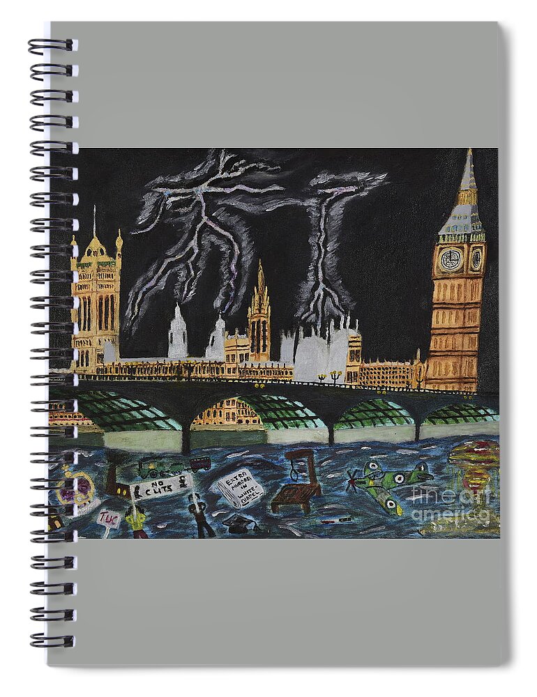 London Spiral Notebook featuring the painting Bridge over Troubled waters by David Westwood