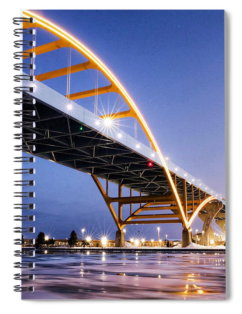Milwaukee Wis Wi Wisconsin Bridge Horn Heon New York Us Usa America Chicago Los Angelo's Spiral Notebook featuring the photograph Bridge To Nowhere by Windshield Photography